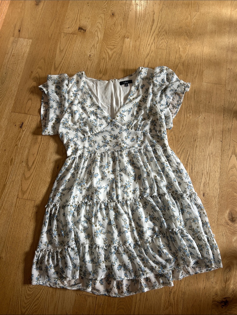 Lulu's White Mini Dress with Blue Floral Print